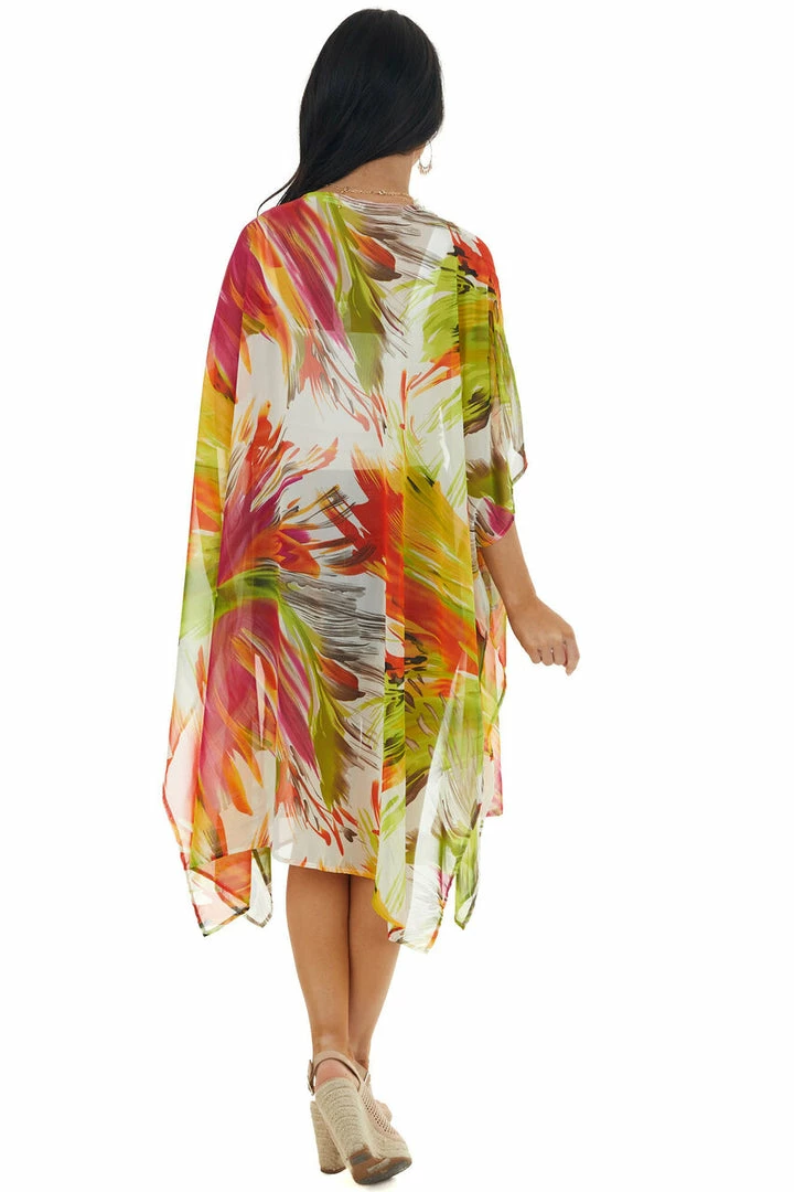Caramela Tops Neon Orange Abstract Floral Open Front Kimono 8 Caramela Tops Neon Orange Abstract Floral Open Front Kimono