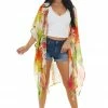 Caramela Tops Neon Orange Abstract Floral Open Front Kimono 2 Caramela Tops Neon Orange Abstract Floral Open Front Kimono