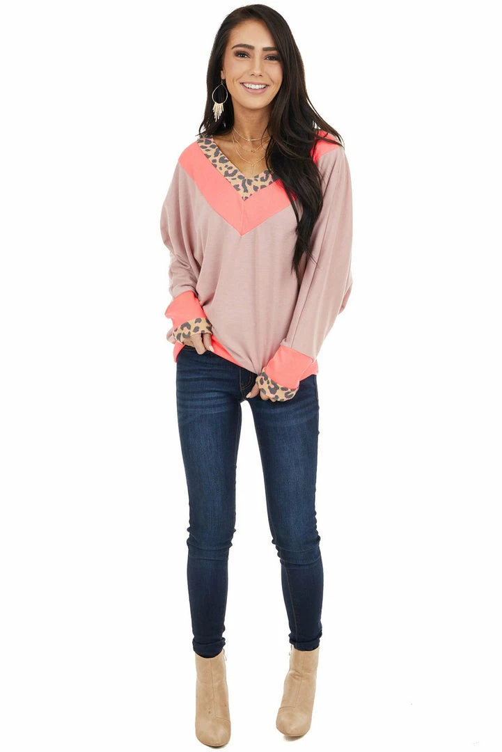 White Birch Neon Pink And Mauve Leopard Print Long Dolman Sleeve Top 4 White Birch Neon Pink And Mauve Leopard Print Long Dolman Sleeve Top