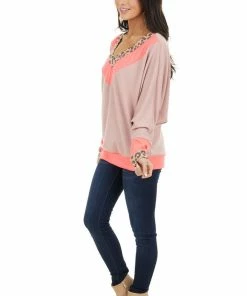 White Birch Neon Pink And Mauve Leopard Print Long Dolman Sleeve Top 23 White Birch Neon Pink And Mauve Leopard Print Long Dolman Sleeve Top