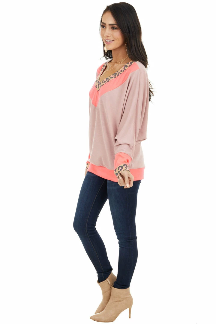 White Birch Neon Pink And Mauve Leopard Print Long Dolman Sleeve Top 8 White Birch Neon Pink And Mauve Leopard Print Long Dolman Sleeve Top