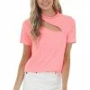 BiBi Neon Pink Ribbed Short Sleeve Knit Top With Cut Out Detail 1 BiBi Neon Pink Ribbed Short Sleeve Knit Top With Cut Out Detail