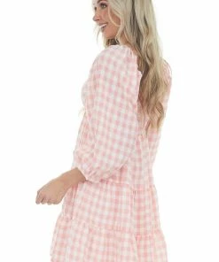 Entro Dresses Neon Punch Gingham Babydoll Tiered Short Dress