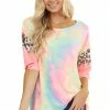 Vanilla Bay Neon Tie Dye Top With Leopard Print And Colorblock Sleeves Tops