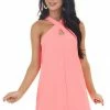 Lime Lush Dresses Neon Watermelon Sleeveless Halter Neckline Short Woven Dress