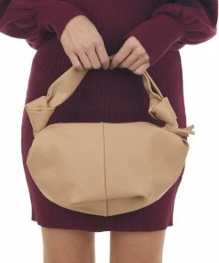 Fame Accessories Beige Faux Leather Handbag With Tied Detail