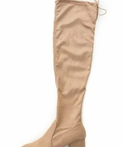 East Lion Corp. Beige Faux Suede Knee Length Slouchy Boots Shoes