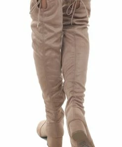 East Lion Corp. Beige Faux Suede Knee Length Slouchy Boots Shoes