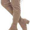East Lion Corp. Beige Faux Suede Knee Length Slouchy Boots Shoes
