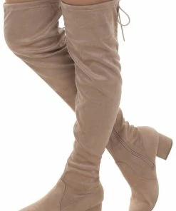East Lion Corp. Beige Faux Suede Knee Length Slouchy Boots Shoes