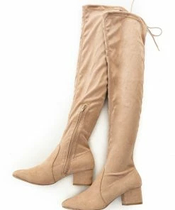 East Lion Corp. Beige Faux Suede Knee Length Slouchy Boots Shoes