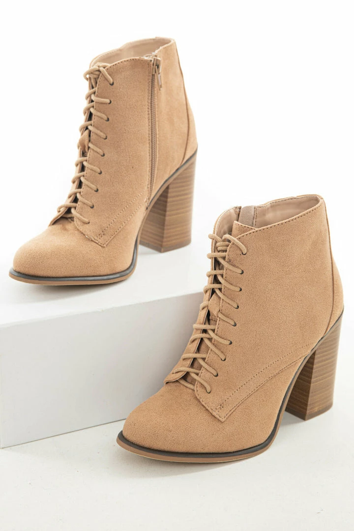 FORTUNE DYNAMIC Nude Faux Suede Lace Up High Heel Booties 6 FORTUNE DYNAMIC Nude Faux Suede Lace Up High Heel Booties