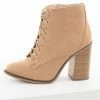 FORTUNE DYNAMIC Nude Faux Suede Lace Up High Heel Booties