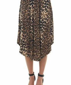 Jodifl Bottoms Nude Leopard Elastic Waist Curved Hem Skirt