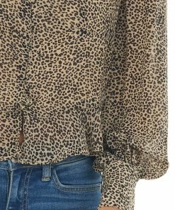 Mittoshop Taupe Leopard Print Button Up Peplum Blouse Tops