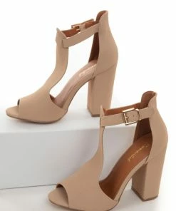 JOIA Nude Peep Toe Ankle Strap Block Heels 18 JOIA Nude Peep Toe Ankle Strap Block Heels