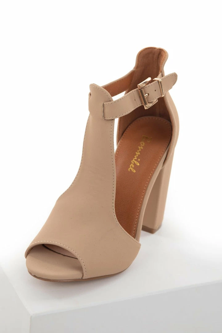 JOIA Nude Peep Toe Ankle Strap Block Heels 3 JOIA Nude Peep Toe Ankle Strap Block Heels