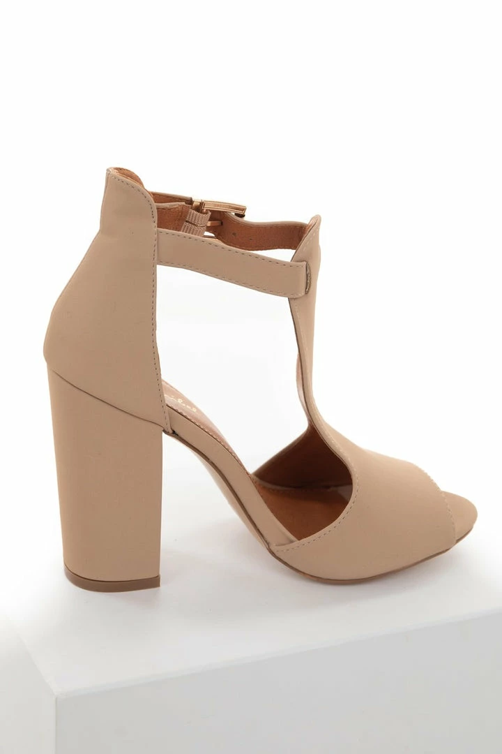 JOIA Nude Peep Toe Ankle Strap Block Heels 6 JOIA Nude Peep Toe Ankle Strap Block Heels