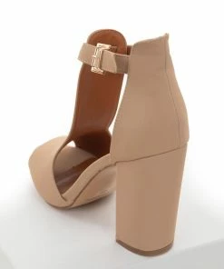 JOIA Nude Peep Toe Ankle Strap Block Heels 16 JOIA Nude Peep Toe Ankle Strap Block Heels