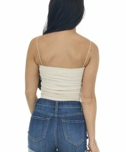 DYNAMIC Tops Nude Ribbed Knit Crop Top With Spaghetti Strap