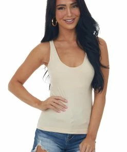 By Together Nude Seamless Solid Scoop Neck Knit Tank Top Tops