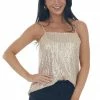 143 Story Tops Nude Sequin Square Neck Adjustable Strap Tank