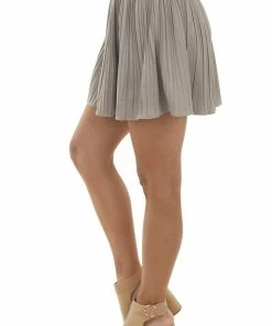 She + Sky Oatmeal Faux Suede Pleated Mini Skirt