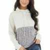 12PM Oatmeal Knit Cowl Neck Sweatshirt With Slate Leopard Print Tops
