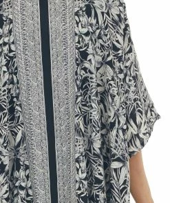 ANGIE Oatmeal Leaf Printed Open Front Woven Kimono