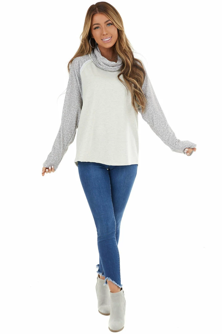 12PM Oatmeal Raglan Top With Contrast Sleeves And Cowl Neck Tops 7 12PM Oatmeal Raglan Top With Contrast Sleeves And Cowl Neck Tops
