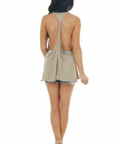 CY Fashion Oatmeal Sleeveless Tank Top With Braided Racerback Detail Tops 14 CY Fashion Oatmeal Sleeveless Tank Top With Braided Racerback Detail Tops