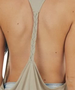 CY Fashion Oatmeal Sleeveless Tank Top With Braided Racerback Detail Tops 15 CY Fashion Oatmeal Sleeveless Tank Top With Braided Racerback Detail Tops