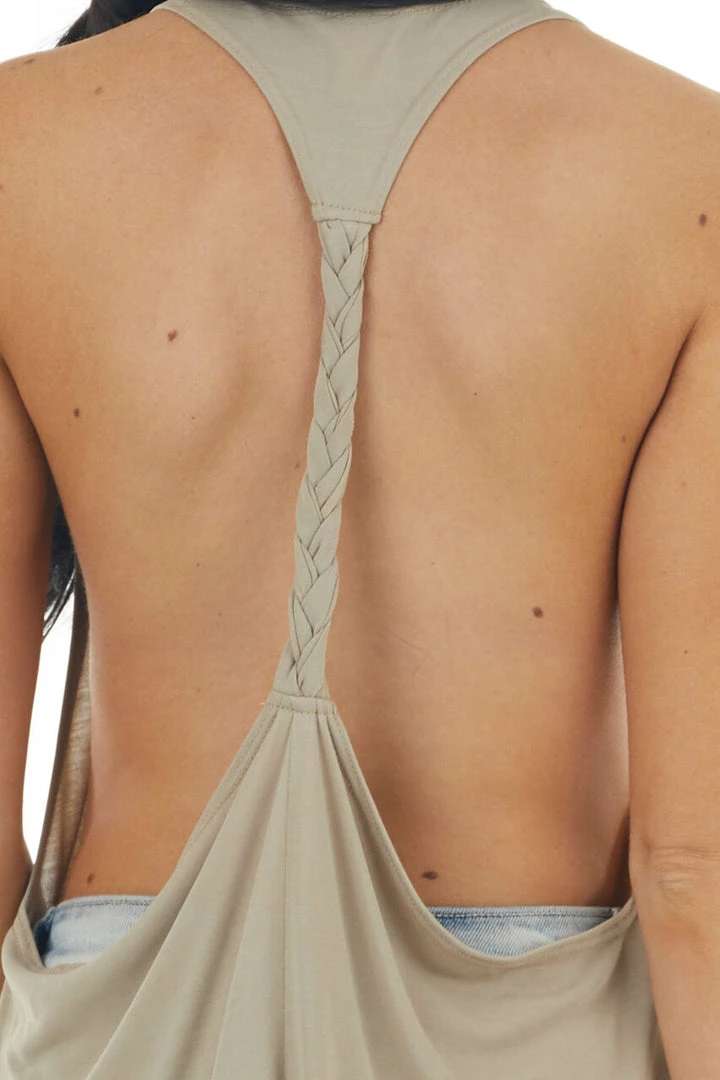 CY Fashion Oatmeal Sleeveless Tank Top With Braided Racerback Detail Tops 9 CY Fashion Oatmeal Sleeveless Tank Top With Braided Racerback Detail Tops