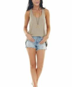CY Fashion Oatmeal Sleeveless Tank Top With Braided Racerback Detail Tops 12 CY Fashion Oatmeal Sleeveless Tank Top With Braided Racerback Detail Tops