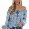 First Love Ocean Blue Printed Off Shoulder Blouse Tops 2 First Love Ocean Blue Printed Off Shoulder Blouse Tops