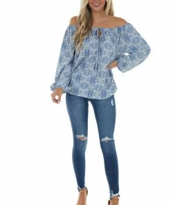 First Love Ocean Blue Printed Off Shoulder Blouse Tops 23 First Love Ocean Blue Printed Off Shoulder Blouse Tops