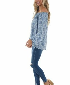 First Love Ocean Blue Printed Off Shoulder Blouse Tops 25 First Love Ocean Blue Printed Off Shoulder Blouse Tops