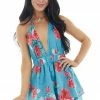 LE FEMME FASHION Dresses Ocean Floral Print Woven Sleeveless Romper With Skirt Overlay
