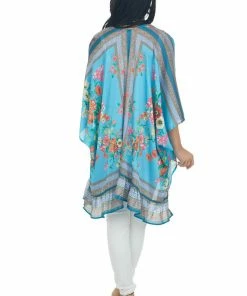 Umgee Ocean Floral Short Sleeve Open Front Kimono Tops