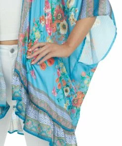 Umgee Ocean Floral Short Sleeve Open Front Kimono Tops