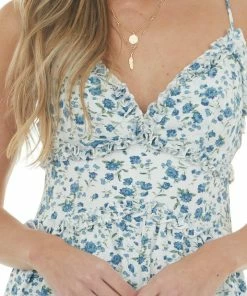 Sweet Lemon Ocean Floral Tiered Sleeveless Short Dress