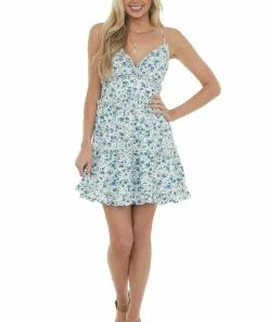 Sweet Lemon Ocean Floral Tiered Sleeveless Short Dress