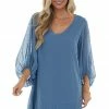 Eesome Dresses Ocean Long Bubble Sleeve Swiss Dot Short Dress