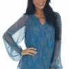 Andree Ocean Pearlescent Sheer Long Sleeve Blouse Tops