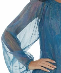 Andree Ocean Pearlescent Sheer Long Sleeve Blouse Tops