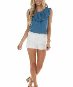 Lovely J Ocean Waffle Knit Short Flutter Sleeve Babydoll Top 19 Lovely J Ocean Waffle Knit Short Flutter Sleeve Babydoll Top