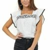 L Love Off White And Black Striped Top With Embroidery Details 1 L Love Off White And Black Striped Top With Embroidery Details
