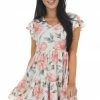 Lovely J Dresses Off White And Punch Floral Print Tiered Ruffle Sleeve Dress
