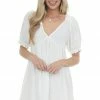 Umgee Off White Babydoll Swiss Dot Short Dress