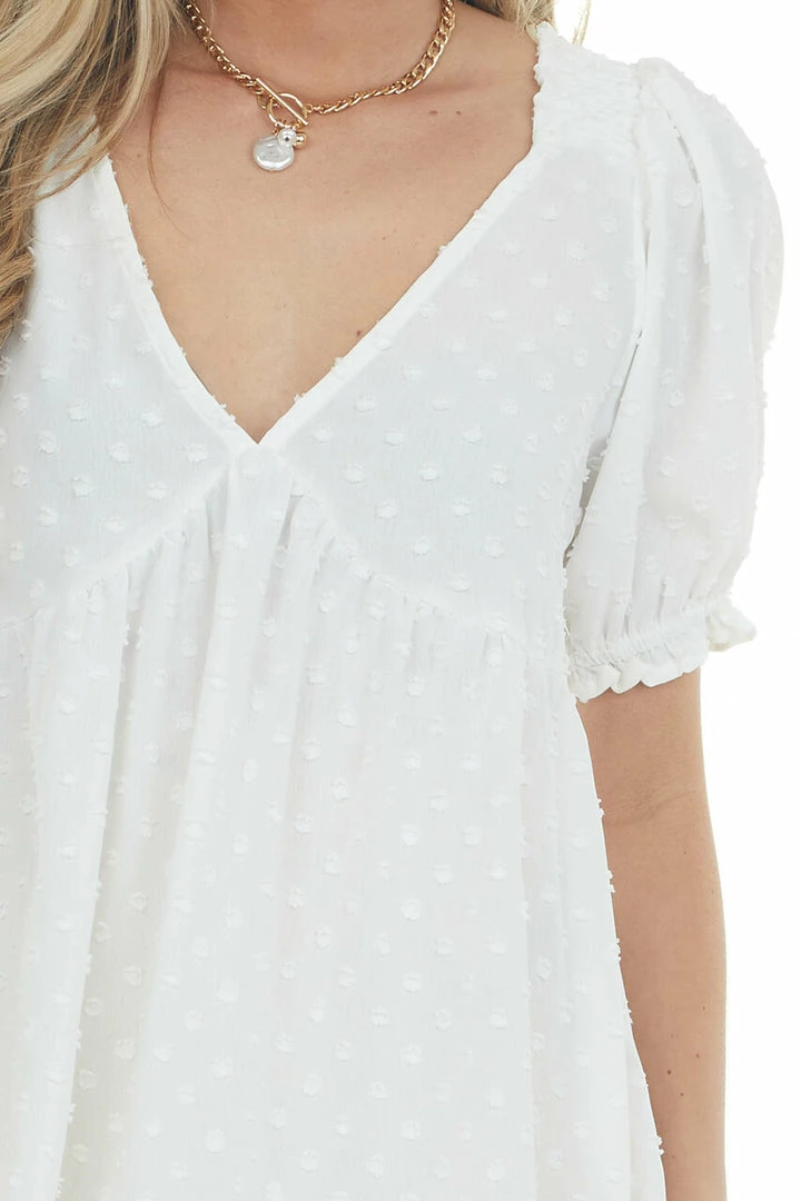 Umgee Off White Babydoll Swiss Dot Short Dress 9 Umgee Off White Babydoll Swiss Dot Short Dress